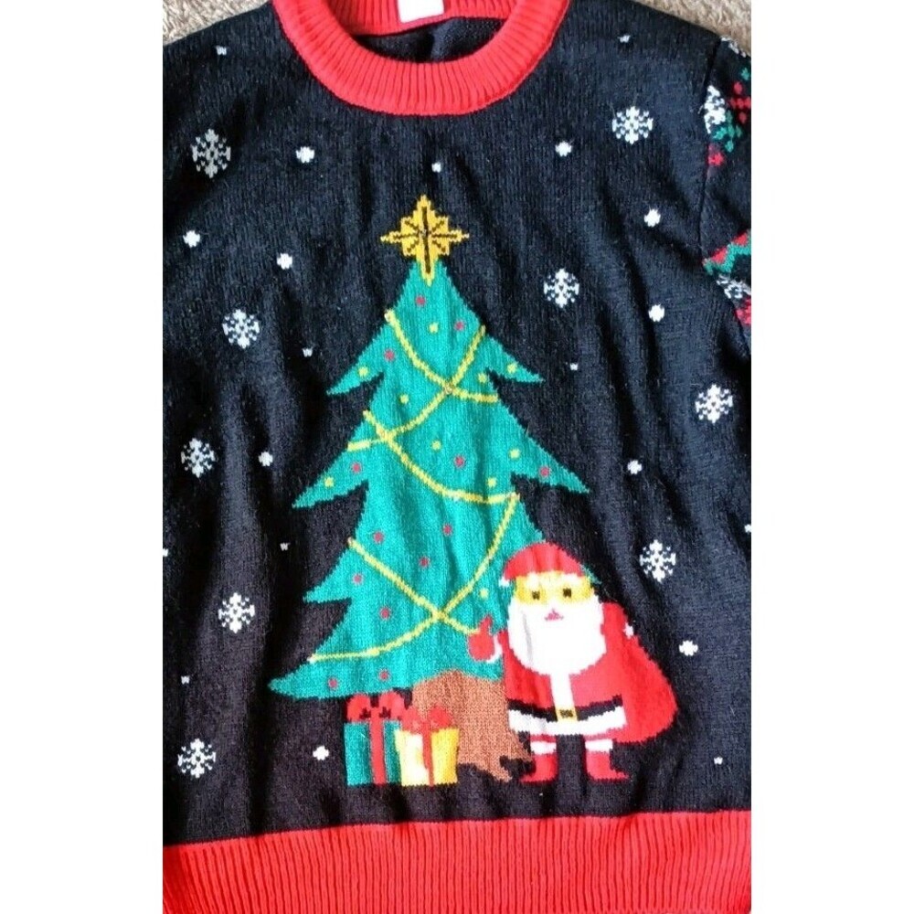 Womens Ugly Christmas Sweater Size Medium Santa Snowflakes Christmas Tree - Picture 5 of 6